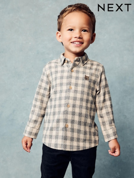 Neutral/Grey Scandi Check Character Long Sleeve Check 100% Cotton Shirt (3mths-7yrs) (K83319) | € 5 - € 6