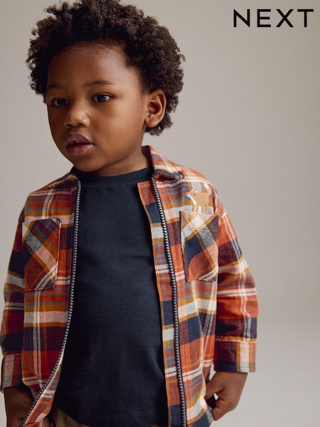 Orange Check Long Sleeve Check 100% Cotton Shirt (3mths-7yrs) (K83320) | €16 - €18