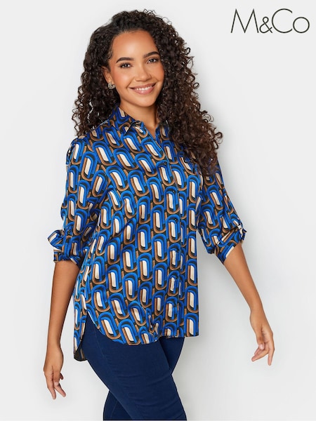 M&Co Blue Multi Tab Detail 3/4 Sleeve Shirt (K83343) | €38