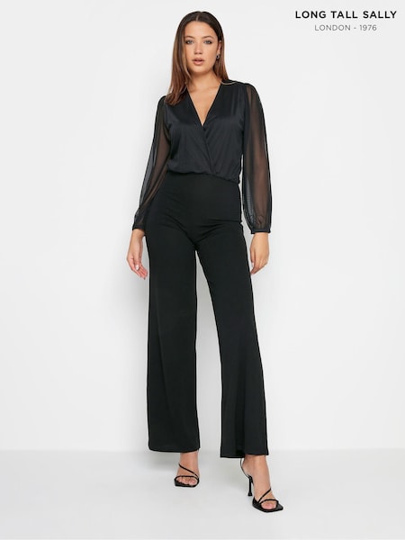 Long Tall Sally Black Mesh Sleeve Wrap Jumpsuit (K83345) | €27