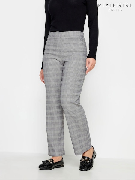 PixieGirl Petite Grey Check Stretch Straight Leg Trousers (K83375) | €43