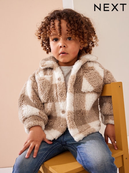 Tan Brown Checkerboard Borg Fleece Shacket (3mths-7yrs) (K83421) | BGN 55 - BGN 61