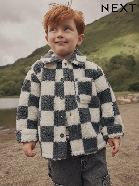 Grey Checkerboard Borg Fleece Shacket (3mths-7yrs) (K83423) | €26 - €29