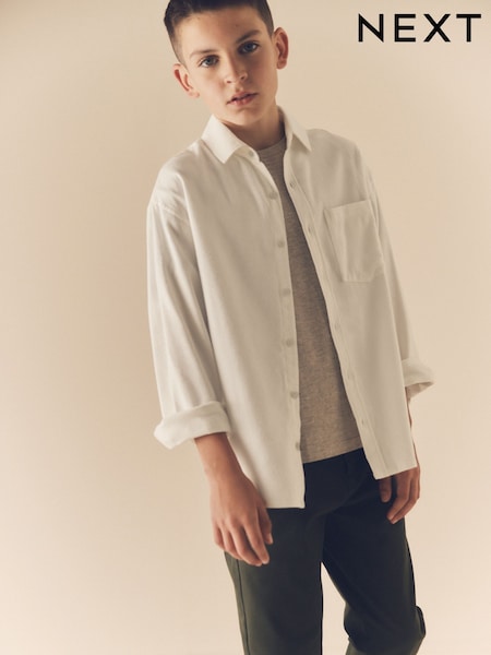 Ecru Plain Long Sleeve Twill Shirt (3-16yrs) (K83498) | 12 QAR - 17 QAR