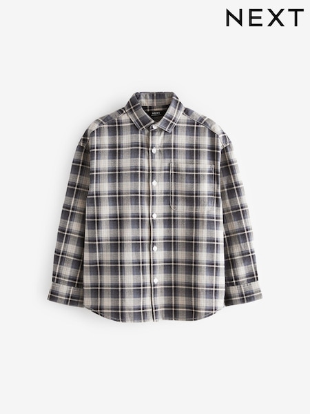 Navy Twill Check Long Sleeve Twill Shirt (3-16yrs) (K83501) | AED46 - AED63