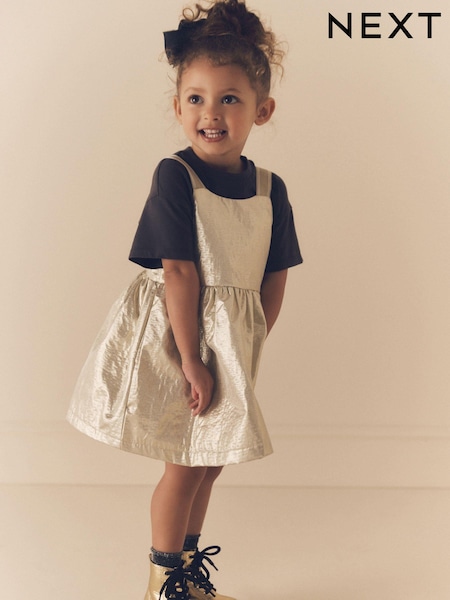 Gold Party Pinafore And T-Shirt Set (3mths-10yrs) (K83510) | €11 - €14