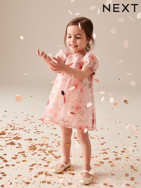 Pink Floral Organza Party Dress (3mths-8yrs) (K83515) | € 11 - € 15
