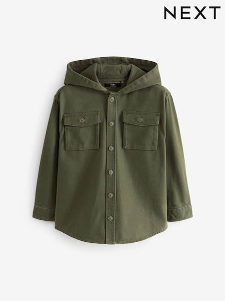Khaki Green 100% Cotton Hooded Overshirt (3-16yrs) (K83518) | €18 - €24