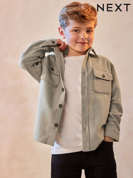 Harmaa - Plain 100% Cotton Overshirt (3-16yrs) (K83520) | €26 - €34