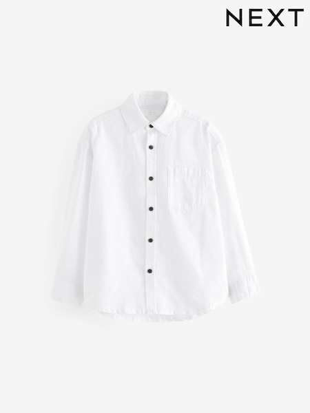White Long Sleeve Linen Relax Fit Shirt (3-16yrs) (K83540) | AED42 - AED60