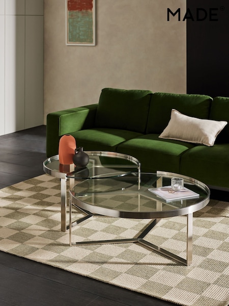 MADE.COM Brushed Steel Aula Nest of 2 Round Coffee Table (K83610) | €579