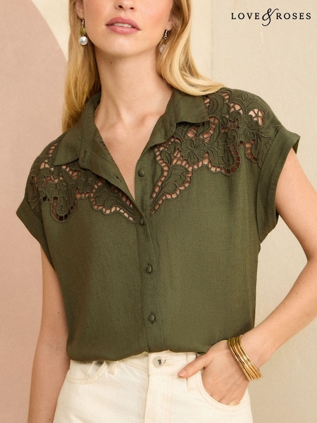 Love & Roses Roll Sleeve Utility Shirt (K83621) | 129 LEI