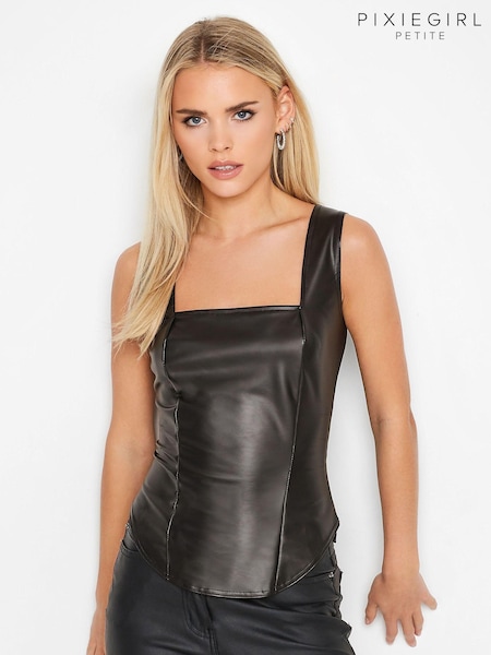 PixieGirl Petite Black PU Corset Vest (K83754) | € 10