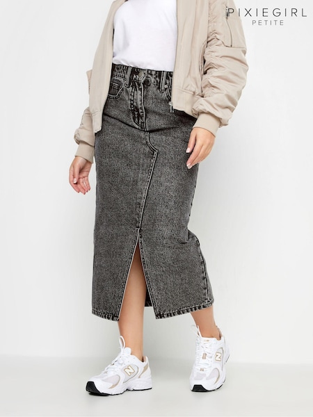 Schwarz - PixieGirl Petite Denim 100% Cotton Midi Skirt (K83908) | 10 €