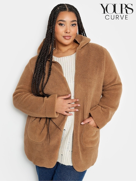 Yours Curve Cream Teddy Hooded Jacket (K83909) | €27
