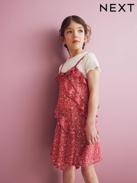 rožnata - 100% Cotton Frill Slip Dress And T-Shirt Set (3-16yrs) (K83944) | € 16 - € 21
