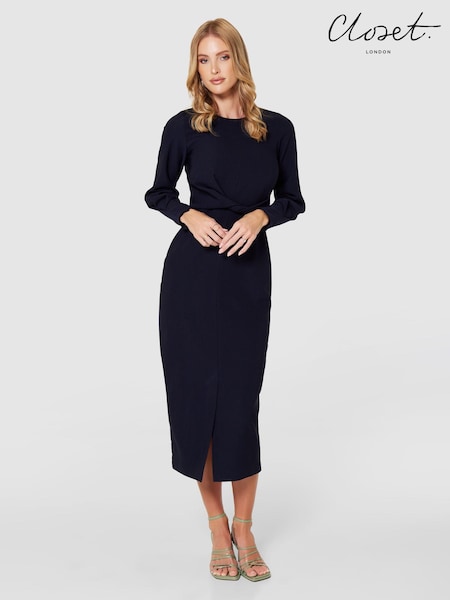 Closet London Navy Twist Pencil Dress (K83957) | 105 QAR