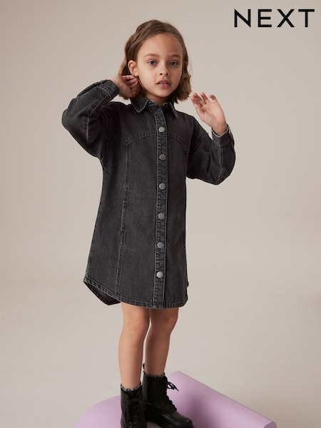 Black Denim 100% Cotton Shirt Dress (3-16yrs) (K83983) | 62 QAR - 79 QAR
