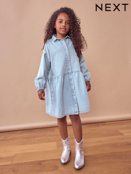 أزرق - Diamante Denim 100% Cotton Dress (3-16yrs) (K83988) | ‏67 د.إ.‏ - ‏ 85‏ د.إ.