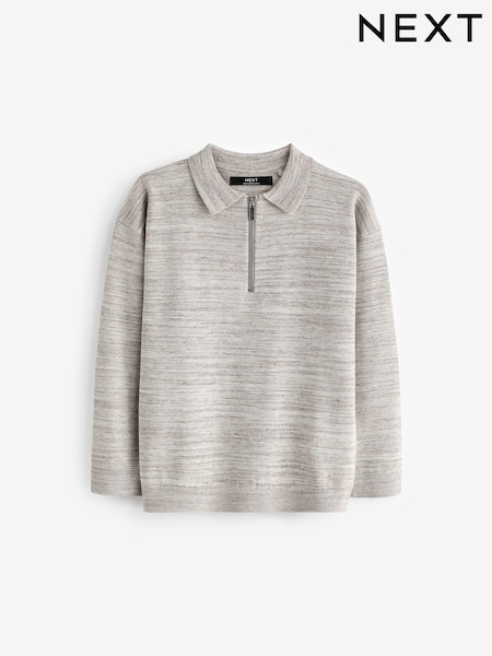 Neutral Long Sleeve Quarter Zip Polo Shirt (3-16yrs) (K84011) | AED49 - AED67