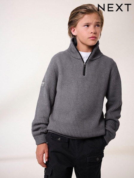 Antraciet - Utility gebreide trui met kwart rits (3 -16 jr) (K84013) | € 20 - € 25