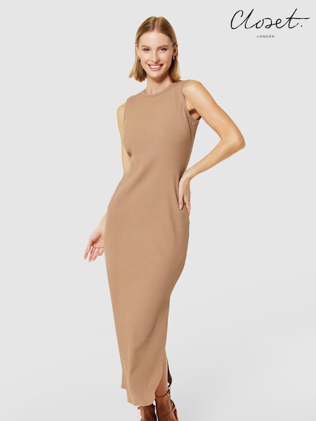 Closet London Brown Maxi Bodycon Ribbed Dress (K84033) | €29