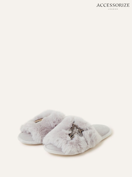 Accessorize Grey Faux Fur Planet Mules Slippers (K84046) | €13