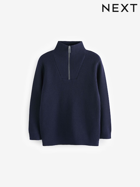 Navy Blue Knitted Quarter Zip Jumper (3-16yrs) (K84111) | €5 - €6