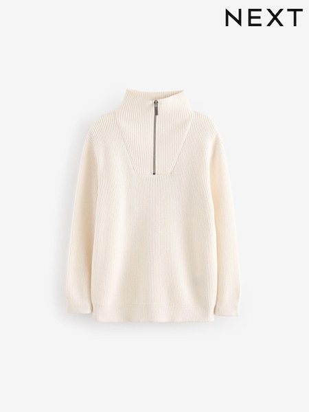 Ecru/Cream Knitted Quarter Zip Jumper (3-16yrs) (K84112) | €18 - €23