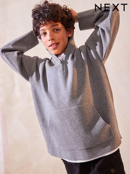 Grey Quarter Zip Knitted Hoodie (3-16yrs) (K84115) | 65 QAR - 83 QAR