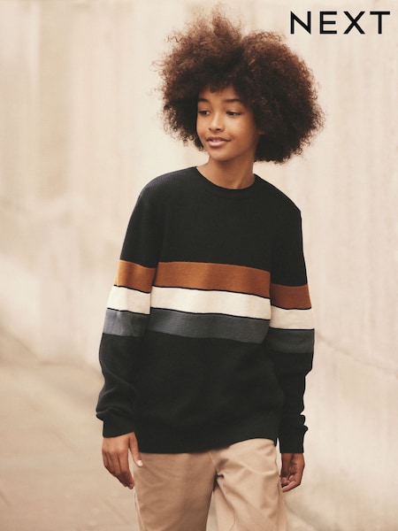 Neutral/Navy Stripe Long Sleeve 100% Cotton Crew Neck Jumper (3-16yrs) (K84119) | AED49 - AED67