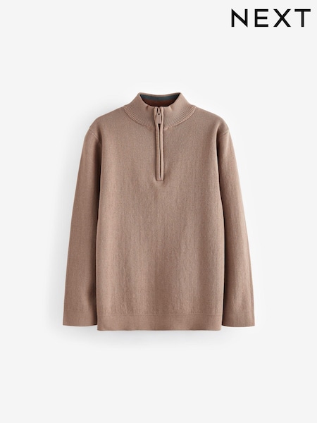Tan Brown Quarter Zip 100% Cotton Jumper (3-16yrs) (K84124) | €23 - €30