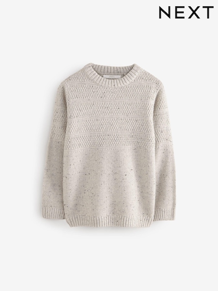 Neutral Grey Textured Crew Neck Jumper (3-16yrs) (K84131) | €16 - €21