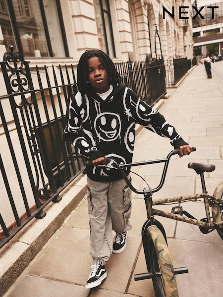 Faces Black Long Sleeve Knitted 100% Cotton Hoodie (3-16yrs) (K84132) | 906 UAH - 1,112 UAH