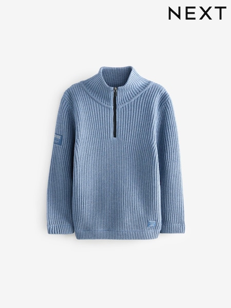 Blauw - Utility gebreide trui met kwart rits (3 -16 jr) (K84140) | € 20 - € 25
