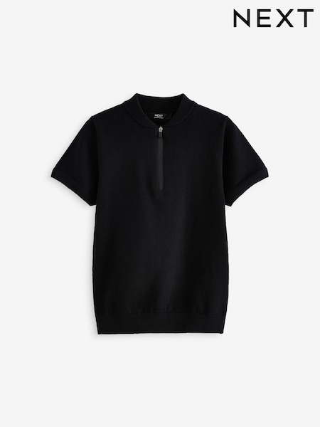 Black 100% Cotton Knitted Quarter Zip Polo Shirt (3-16yrs) (K84152) | €20 - €27