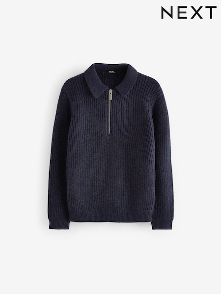 Navy Blue Long Sleeve Quarter Zip Polo Shirt (3-16yrs) (K84155) | 58 QAR - 76 QAR