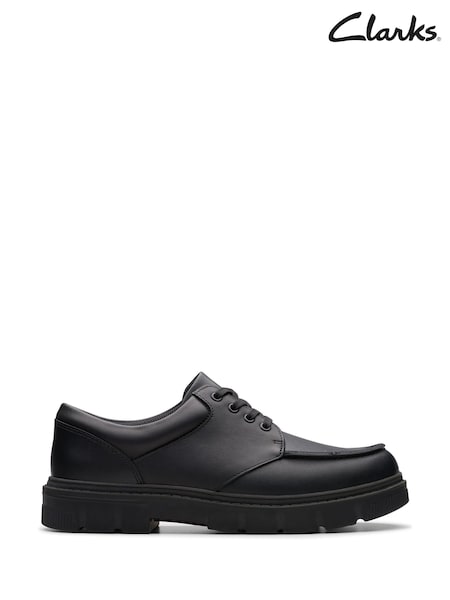 Clarks Black Standard Fit (F) Leather Lorcam Edge Shoes (K84228) | €76 - €79