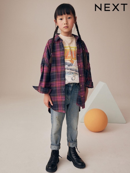 Purple 100% Cotton Check Shirt And T-Shirt Set (3-16yrs) (K84252) | AED78 - AED99