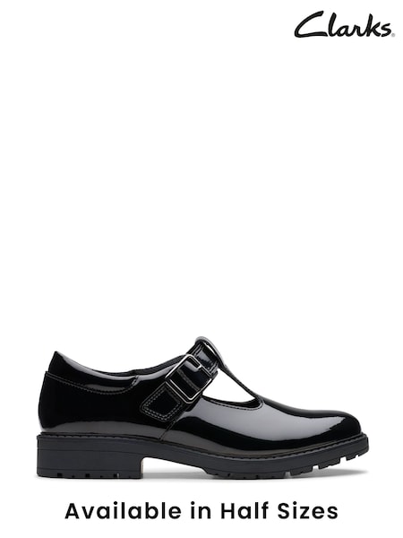 Clarks Black Standard Fit (F) Patent Loxham Bar Shoes (K84309) | €33 - €34