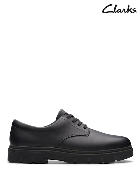 Clarks Black Extra Wide Fit (H) Leather Lorcam Loop School Shoes (K84319) | €72 - €74