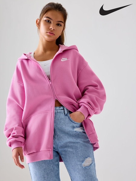 Nike Pink Flamingo Oversized Club Fleece Zip Through Hoodie (K84337) | € 25
