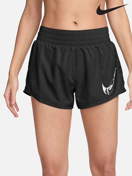 Nike Black One Dri-FIT Swoosh Mid-Rise Brief-Lined Graphic Shorts (K84451) | €22