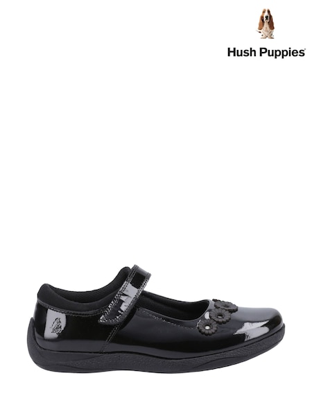 Negru - Hush Puppies Christina Patent Junior School Shoes