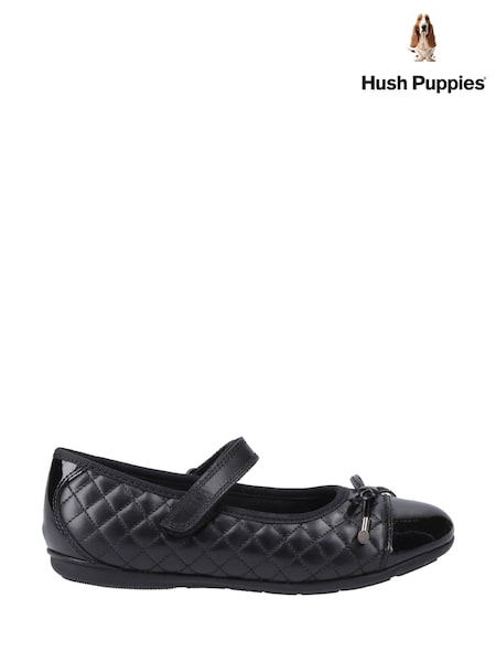 Black - Hush Puppies Lottie Quilt Ballerina Senior School Shoes