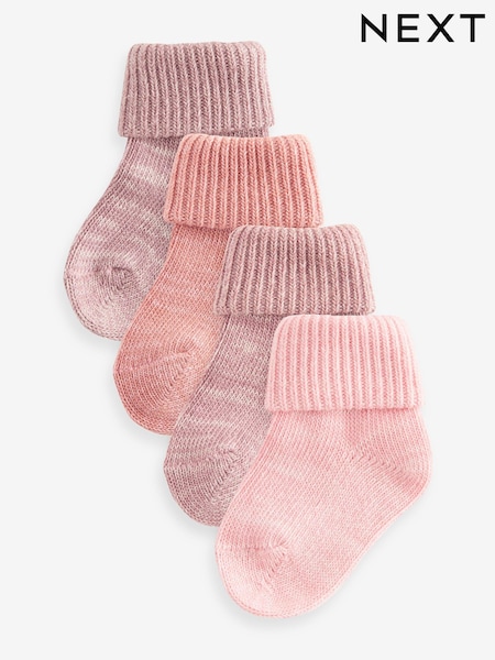 Pink Roll Top Baby Socks 4 Pack (0mths-2yrs) (K84564) | €9