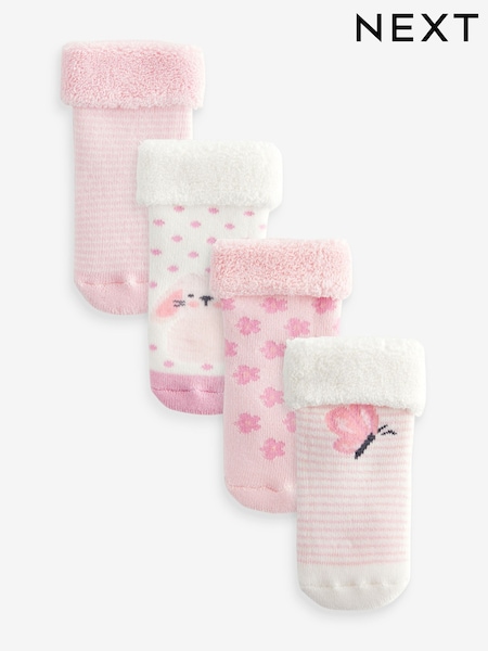 Pink Towelling Character Socks 4 Pack (0mths-2yrs) (K84566) | AED23