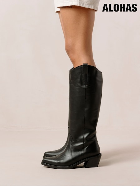Alohas Black Mount Black Leather Cowboy Boots (K84588) | €154