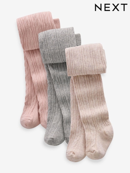 צבע ורוד/צבע אפור בסריגת צמות - Baby Tights 3 Pack (0mths-2yrs) (K84687) | ‏50‏₪