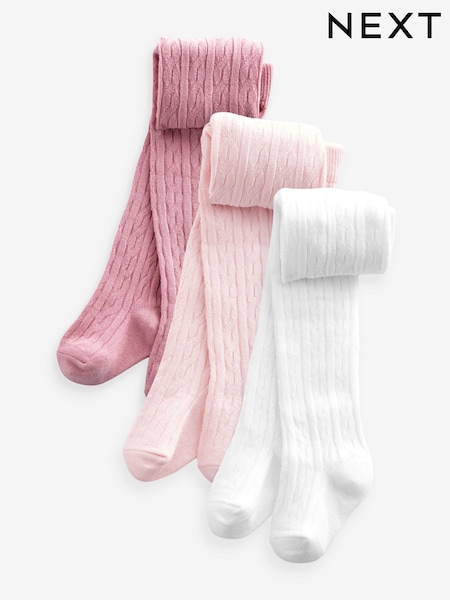 Pink white cable - Baby Tights 3 Pack (0mths-2yrs) (K84705) | ‏50‏₪